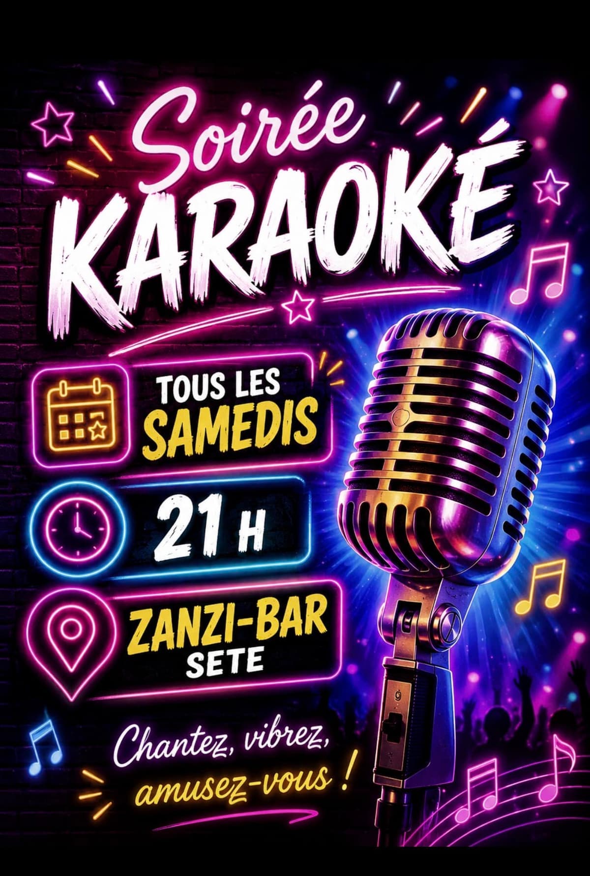 karaoké dansant tous les samedis au zanzi-bar à sète